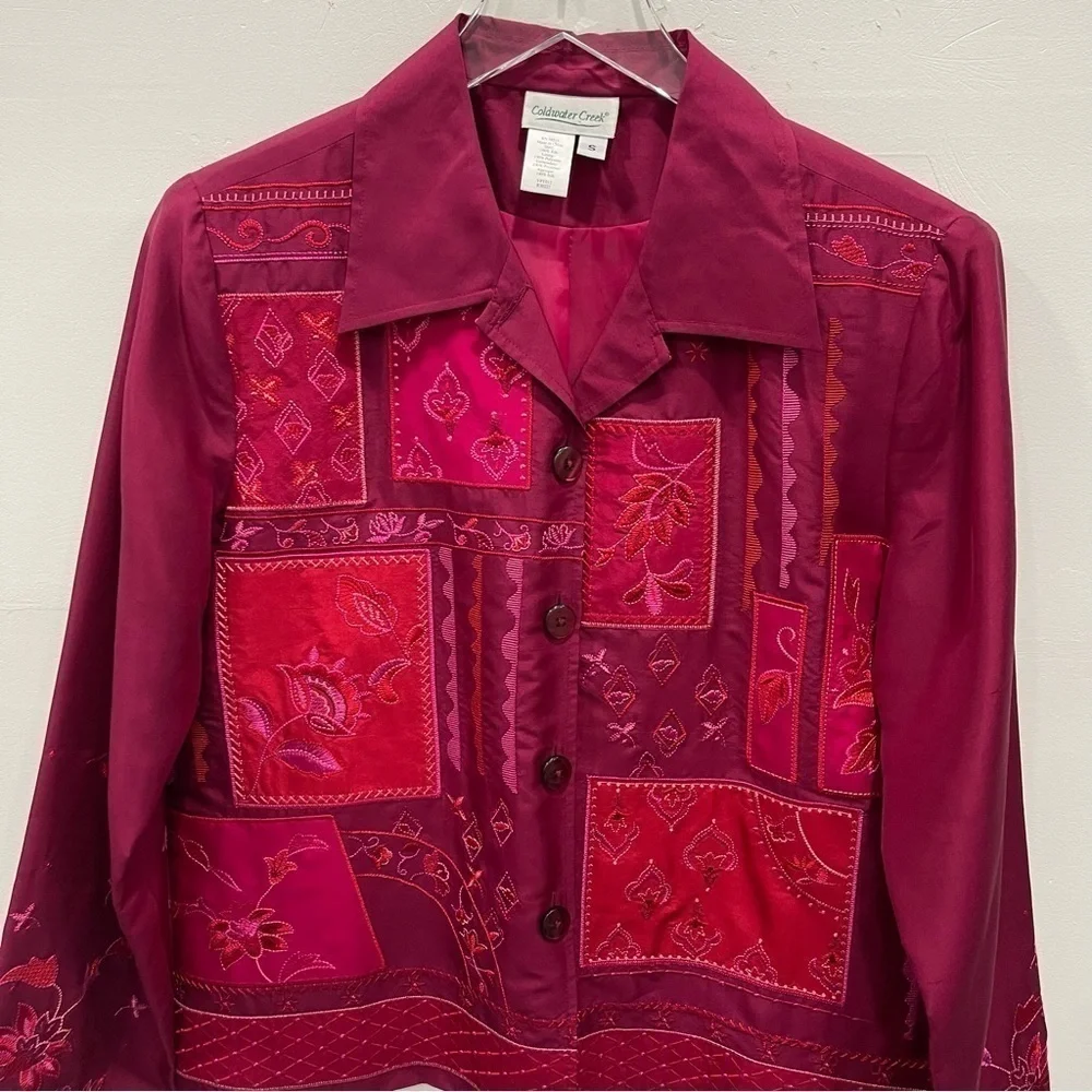 Coldwater Creek Barbie Pink Patchwork Silk Button Front Jacket Small